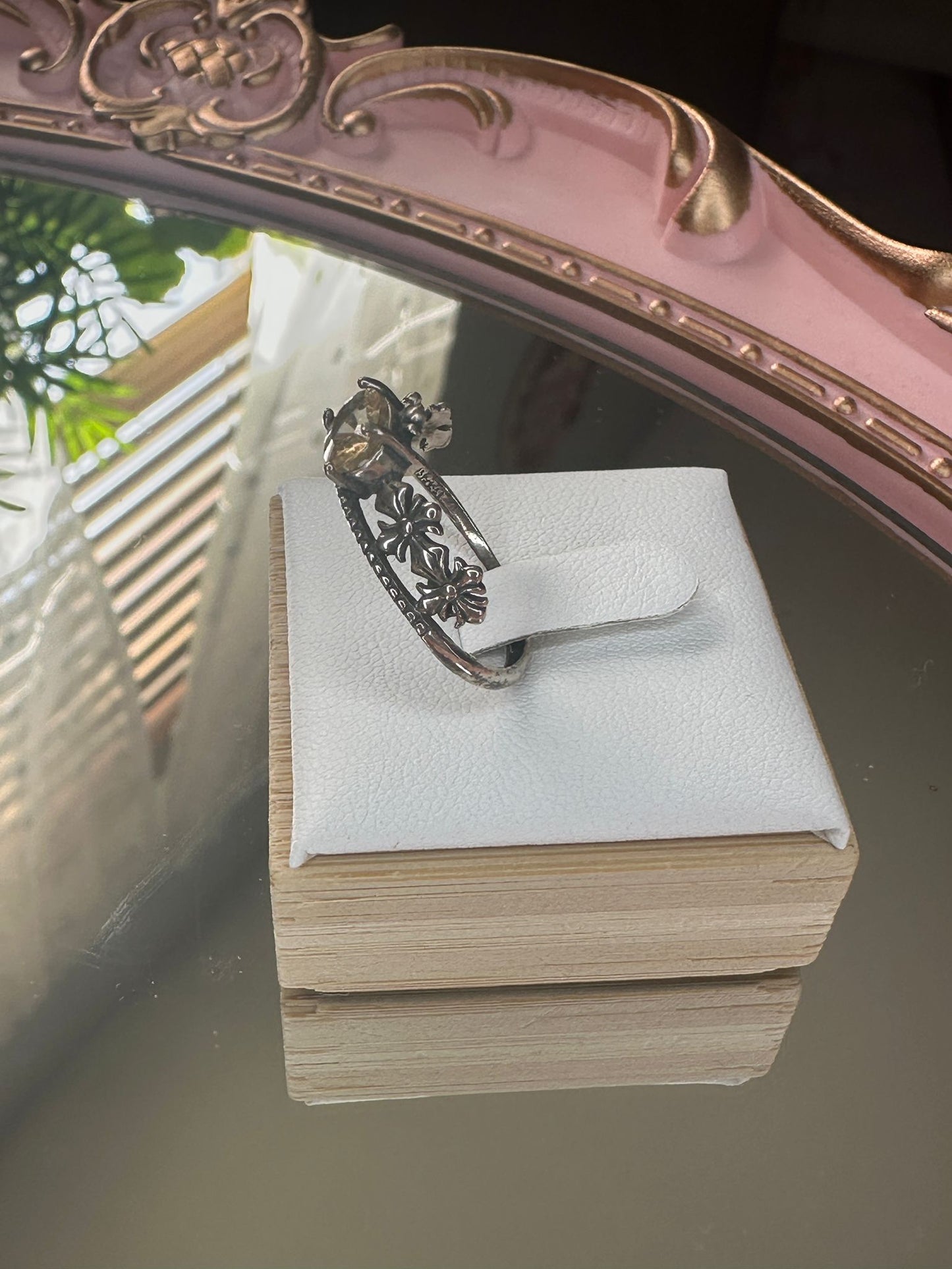 Citrine Sterling Silver Ring – Adjustable Crown Floral Design