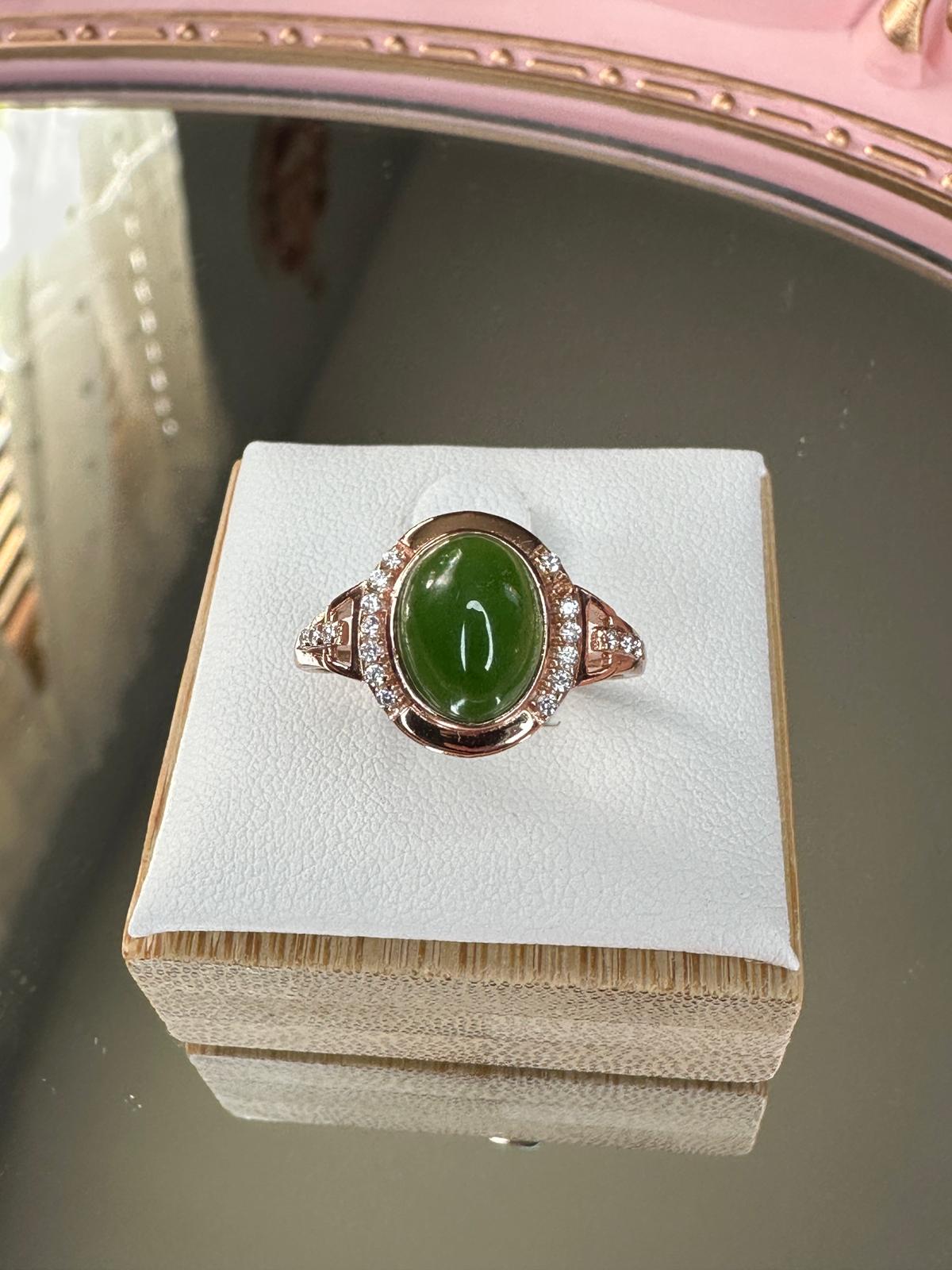 Jade in Sterling Silver, Gold Plated – Adjustable Ring