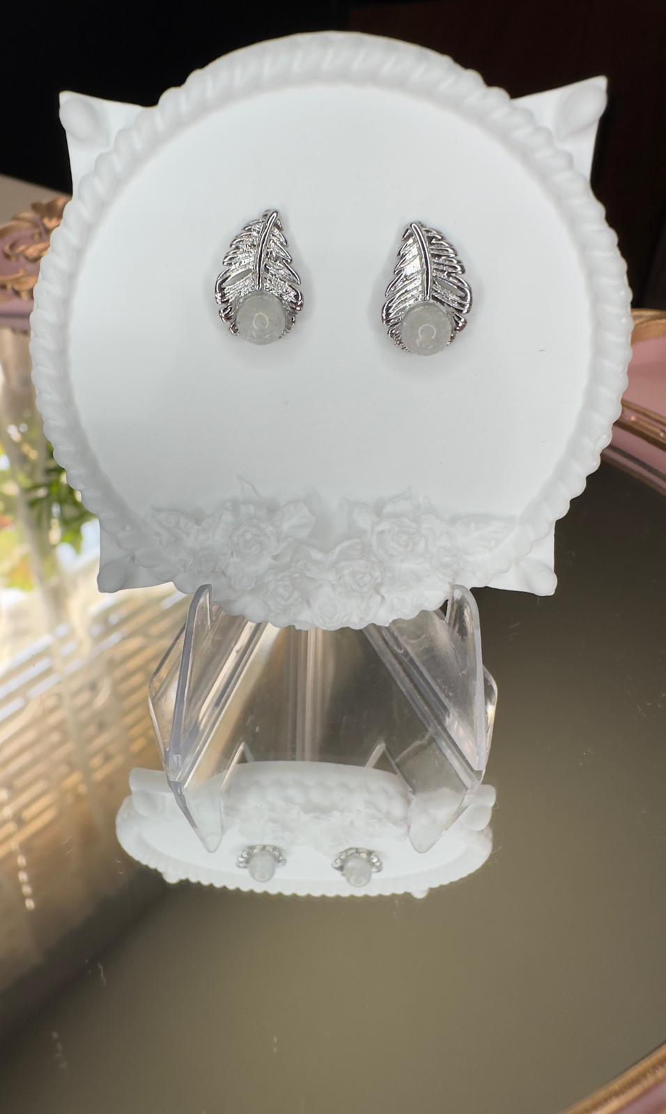 Moonstone Leaf Stud Earrings in Sterling Silver