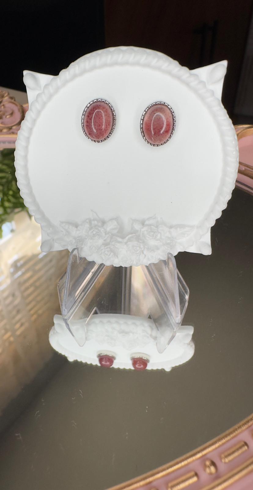 Strawberry Quartz Love Stud Earrings in Sterling Silver