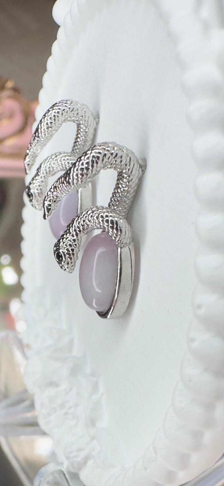 Kunzite Snake Earrings in Sterling Silver