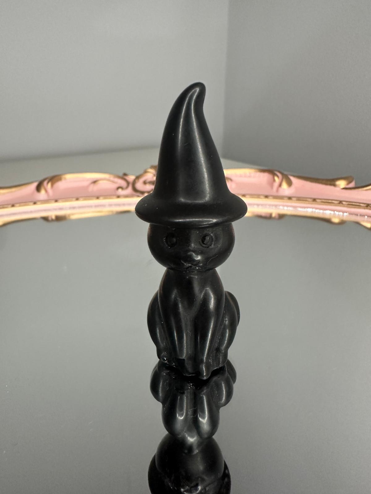 Black Obsidian Cat with Witch Hat (Height 6 cm Weight 25 g)
