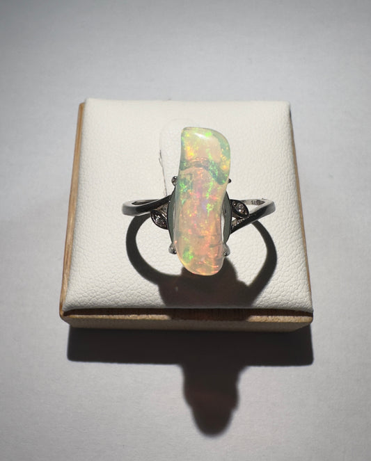 Adjustable Sterling Silver Freeform Opal Ring