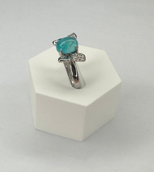 Amazonite Butterfly Ring in Silver Plated Copper Adjustable