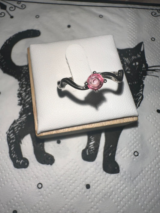 Pink Tourmaline Sterling Silver Ring – Adjustable