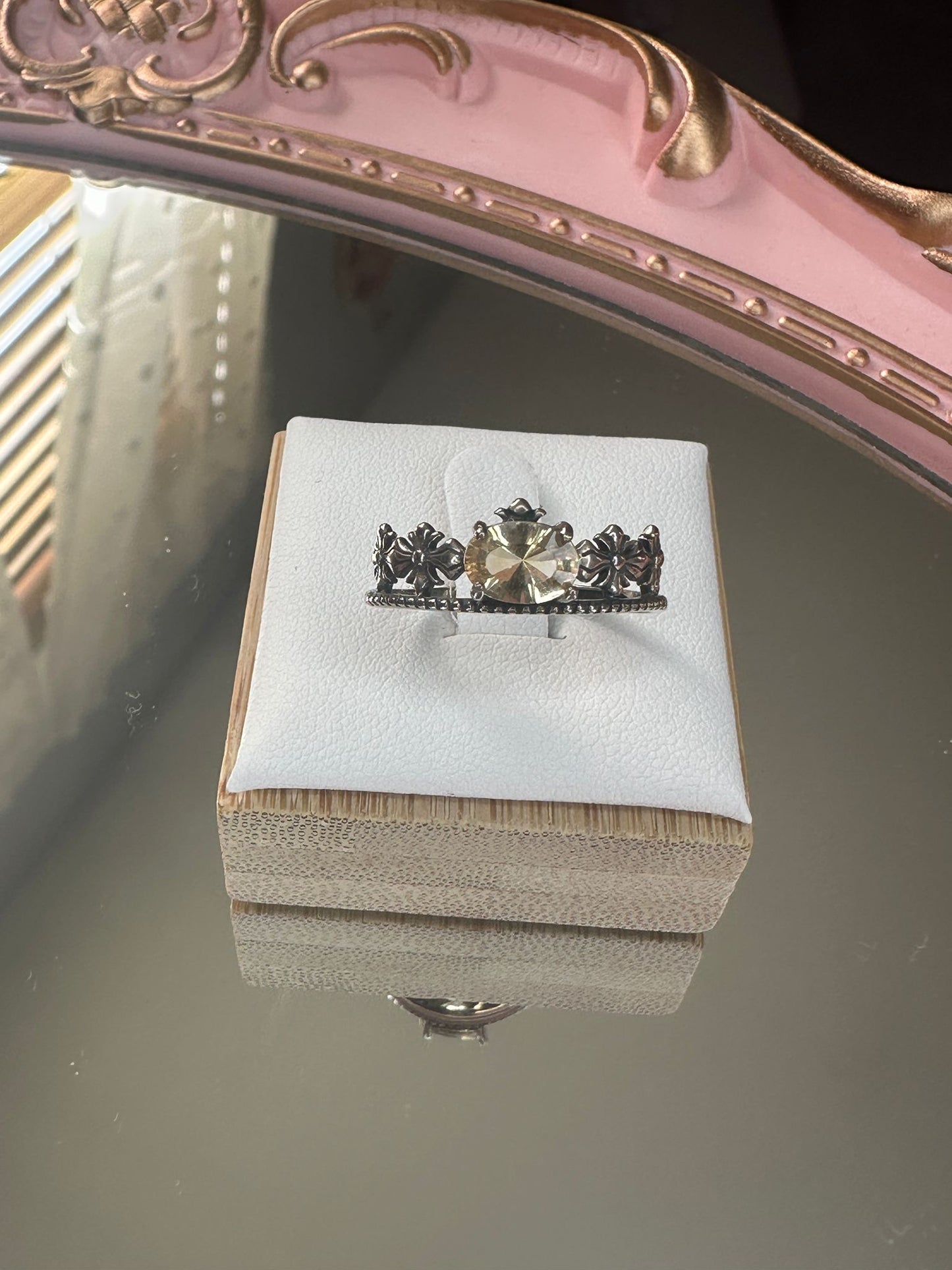 Citrine Sterling Silver Ring – Adjustable Crown Floral Design