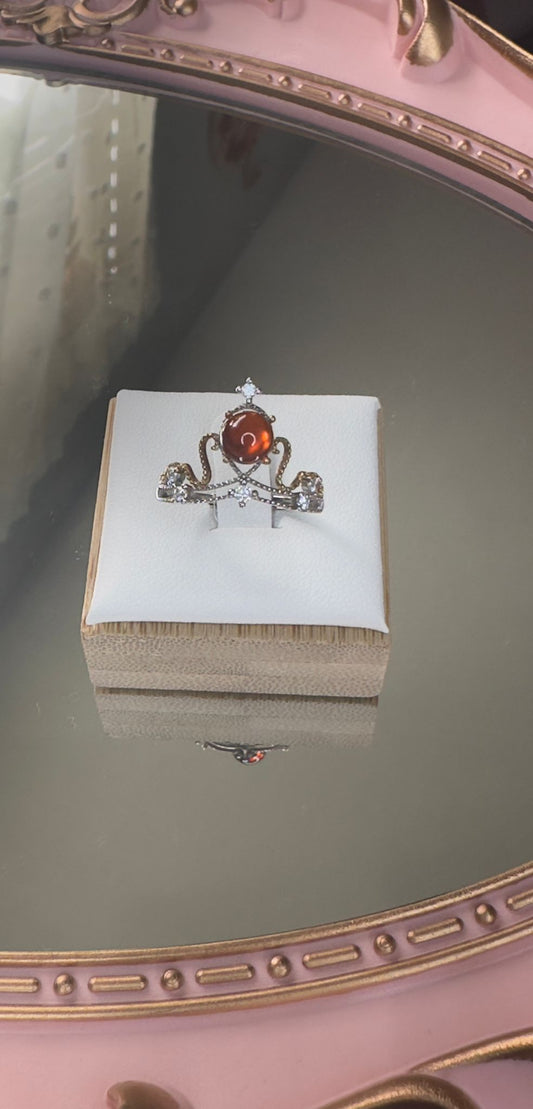 Garnet Sterling Silver Ring – Adjustable Crown Design