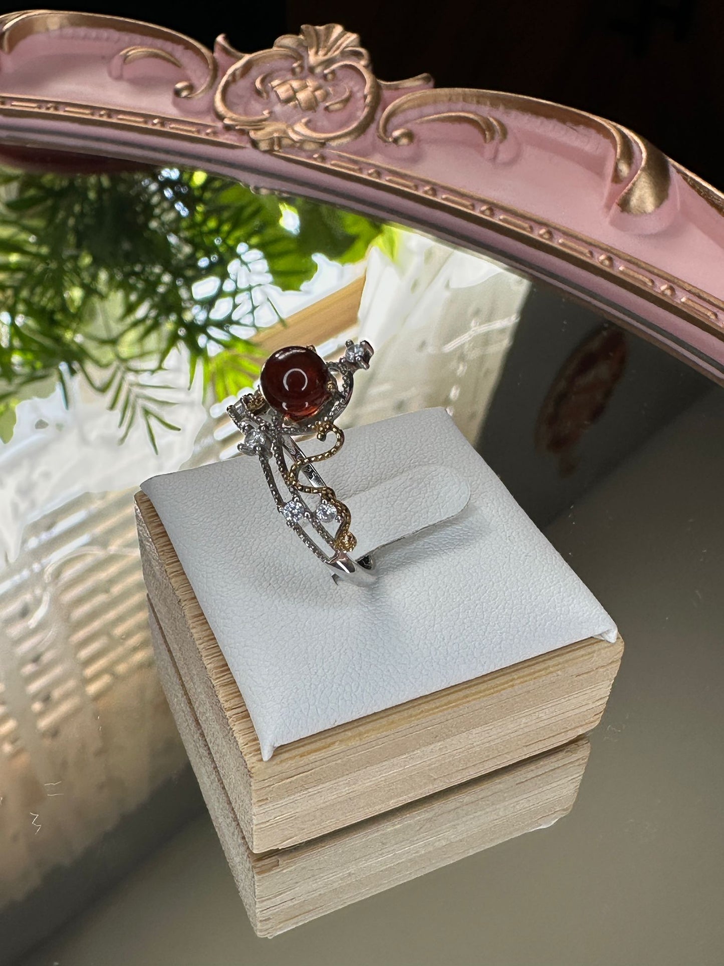 Garnet Sterling Silver Ring – Adjustable Crown Design
