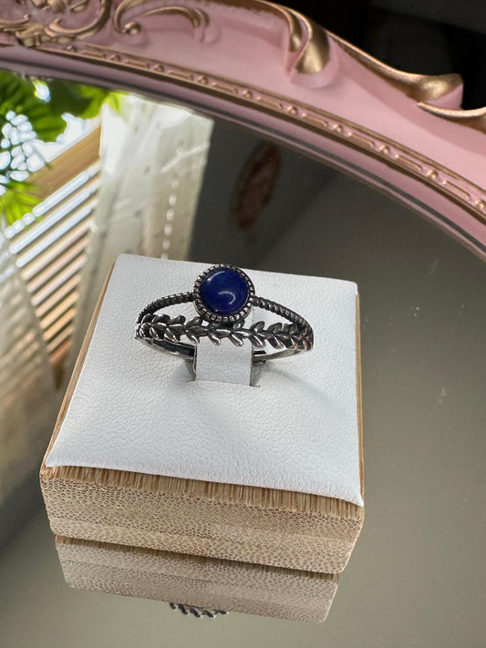 Lapis Lazuli Sterling Silver Ring – Adjustable Leaf Band
