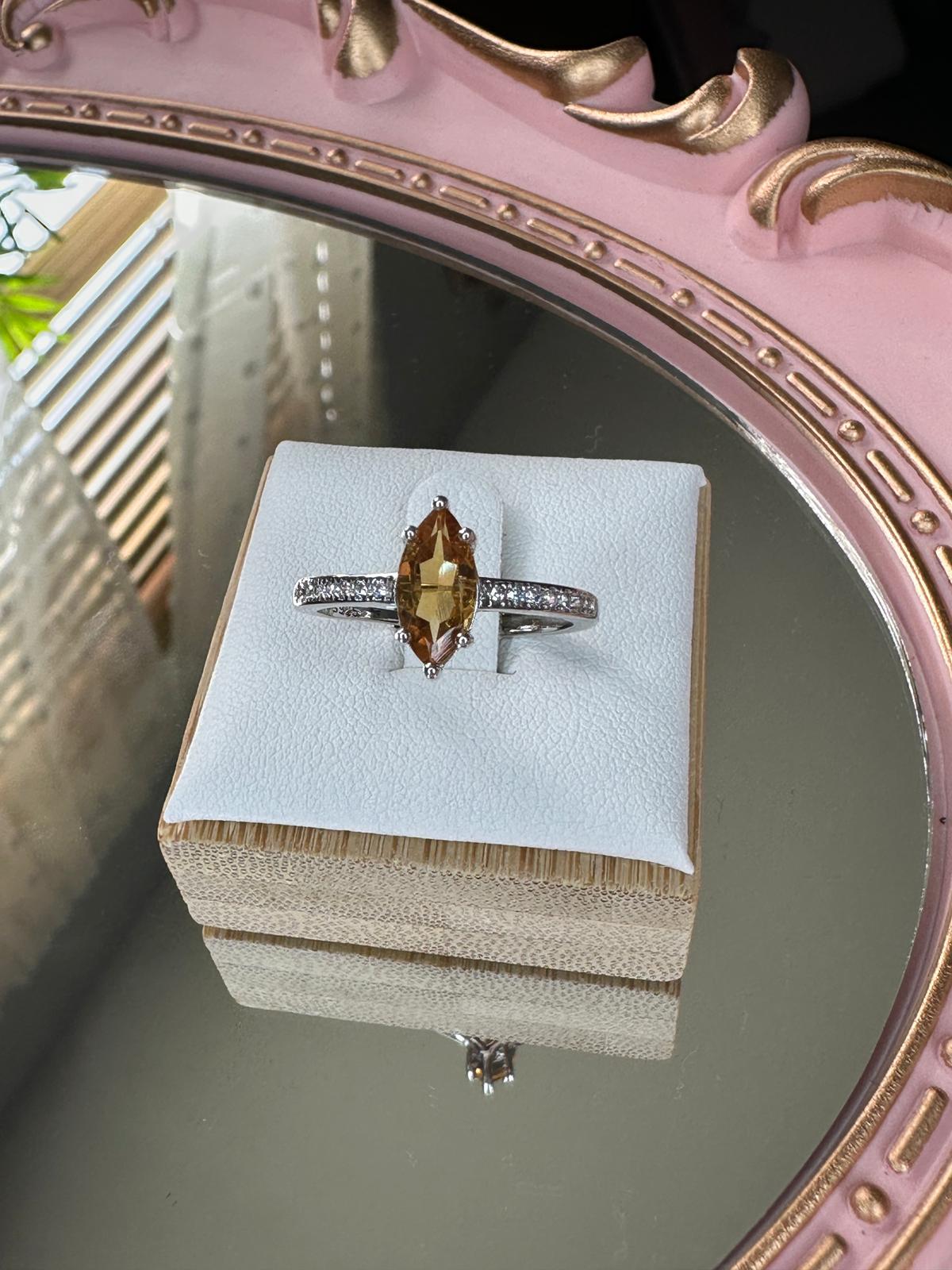 Citrine Sterling Silver Ring – Adjustable Marquise Cut with Accents