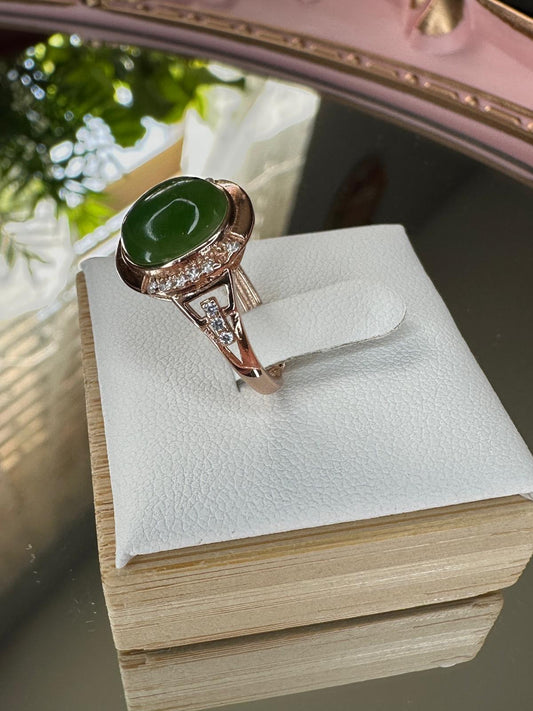 Jade in Sterling Silver, Gold Plated – Adjustable Ring