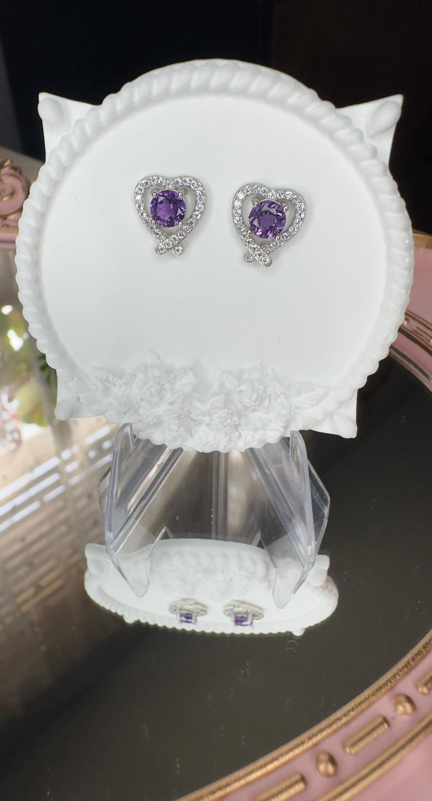 Amethyst Heart Harmony Stud Earrings in Sterling Silver