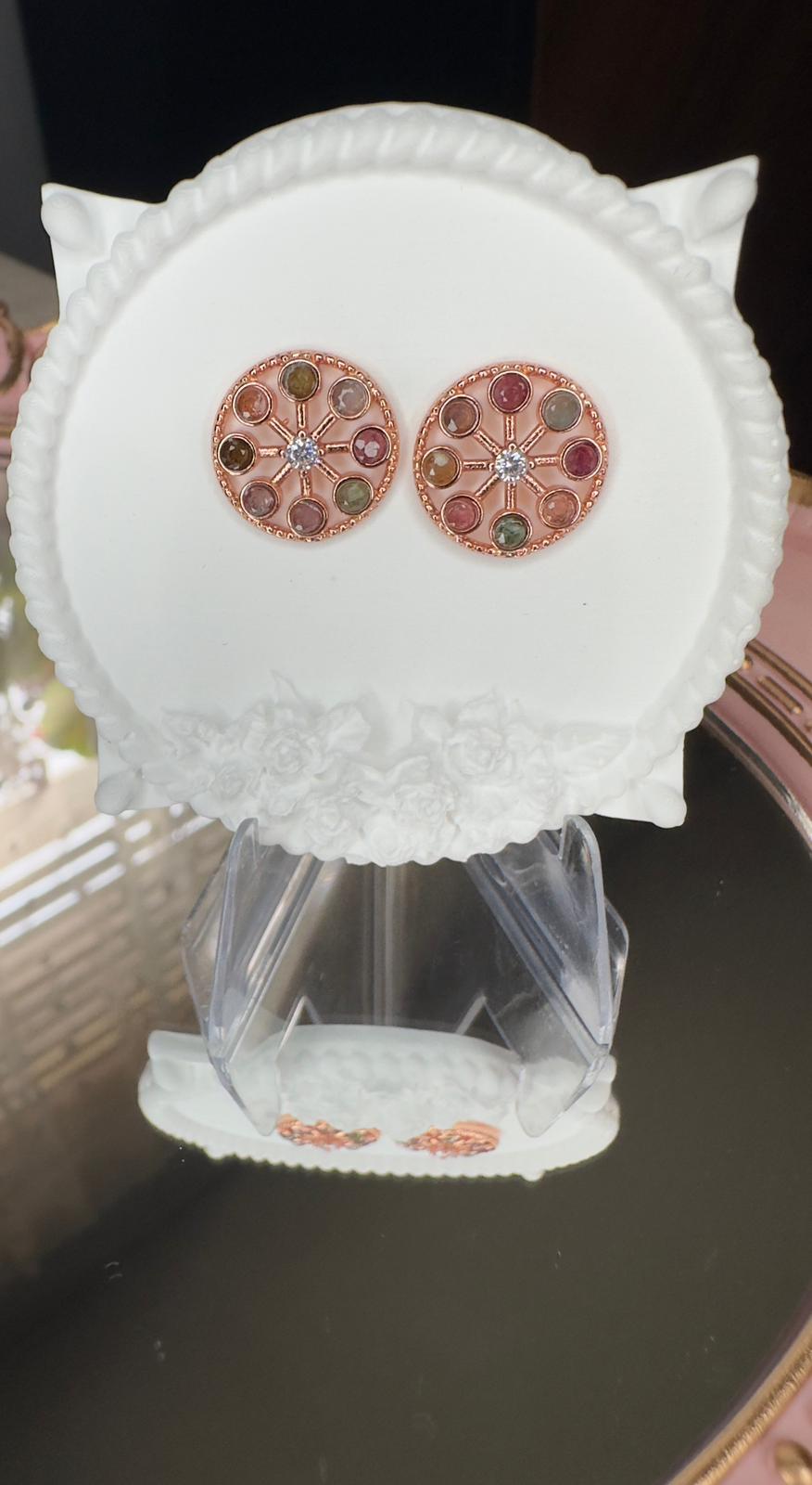 Radiant Tourmaline Wheel Stud Earrings in Sterling Silver