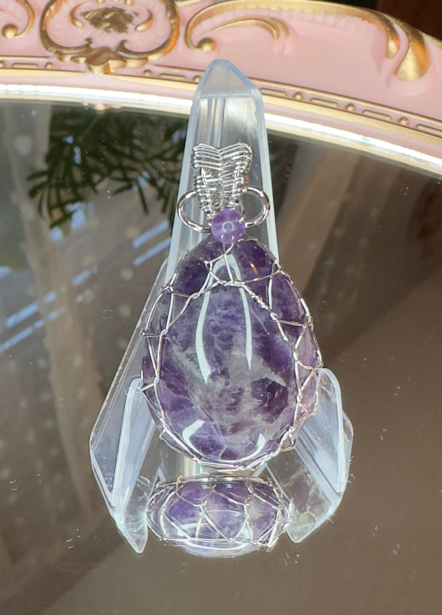 Handmade Amethyst Pendant wrapped in copper