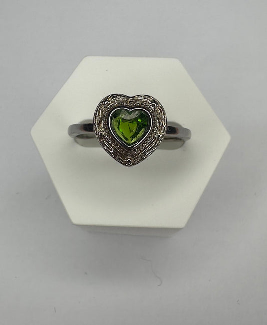 Peridot Heart Ring in White Copper (Adjustable)