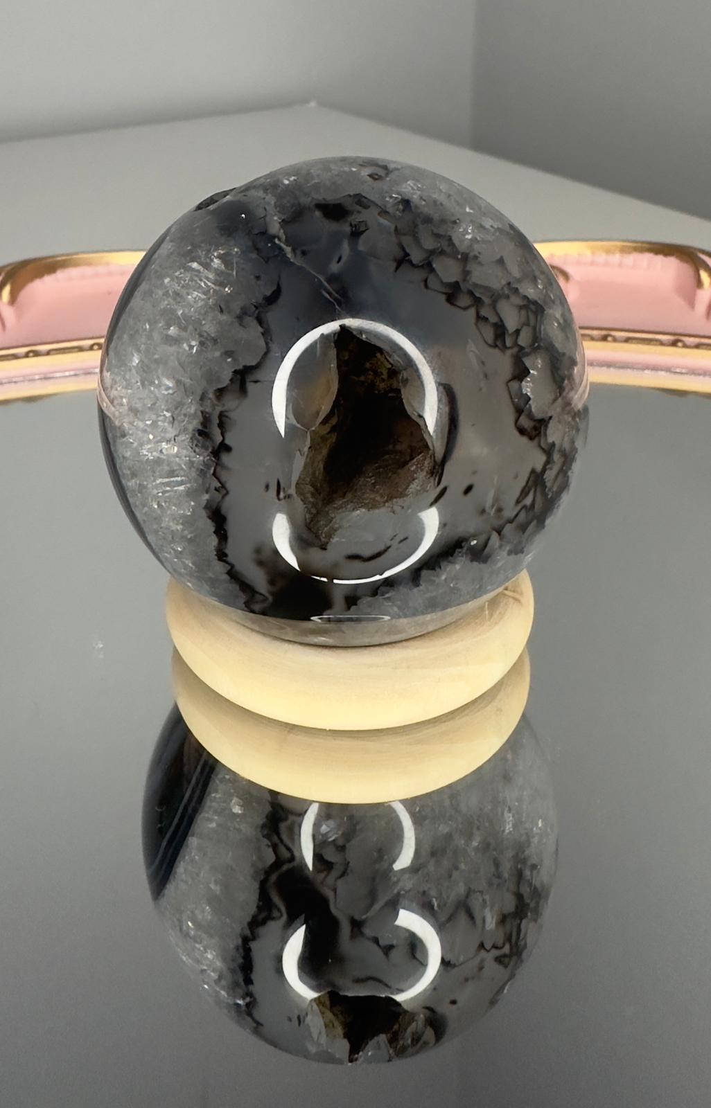Black Agate Geode Sphere  (Diameter: 5.4 cm Weight: 202 g)